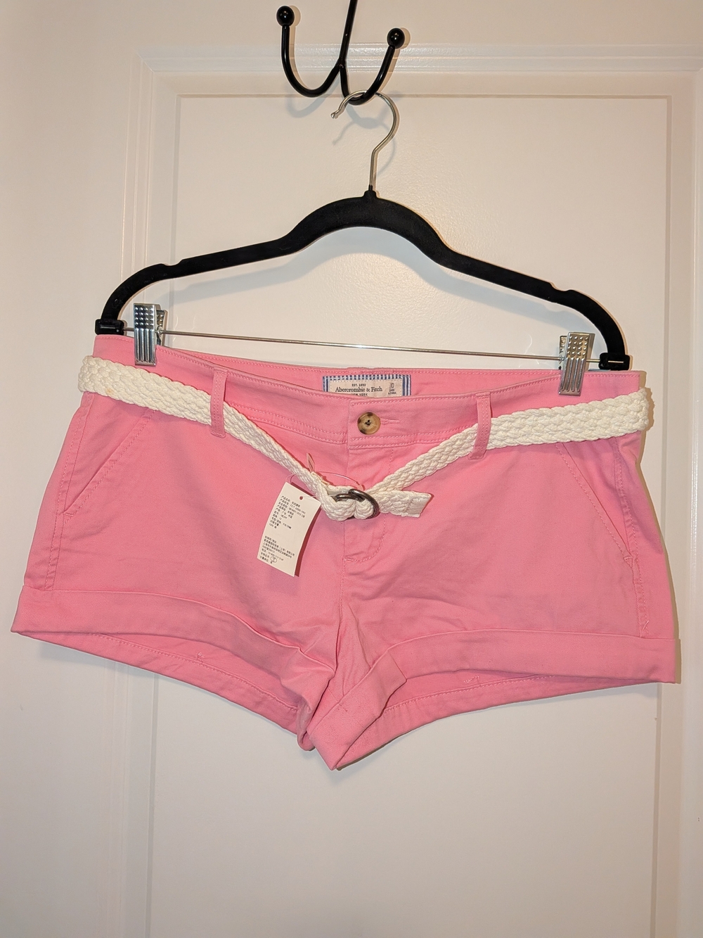 Pink Chino Short with Braided White Belt